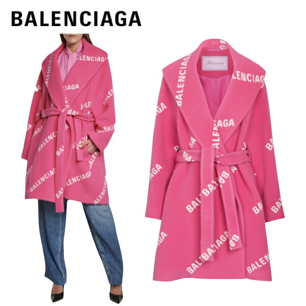 BALENCIAGA Wool cashmere and silk wrap coat pink