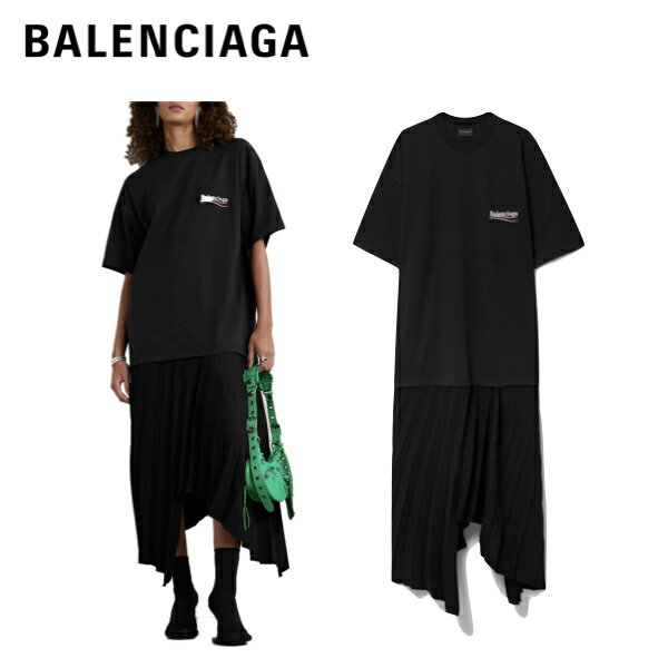 BALENCIAGA Embroidered cotton-jersey and pleated crepe midi dress Black 2023SS ɽꥳåȥ󥸥㡼 ץ꡼ĥ졼 Tĥɥ쥹 2023ǯղ