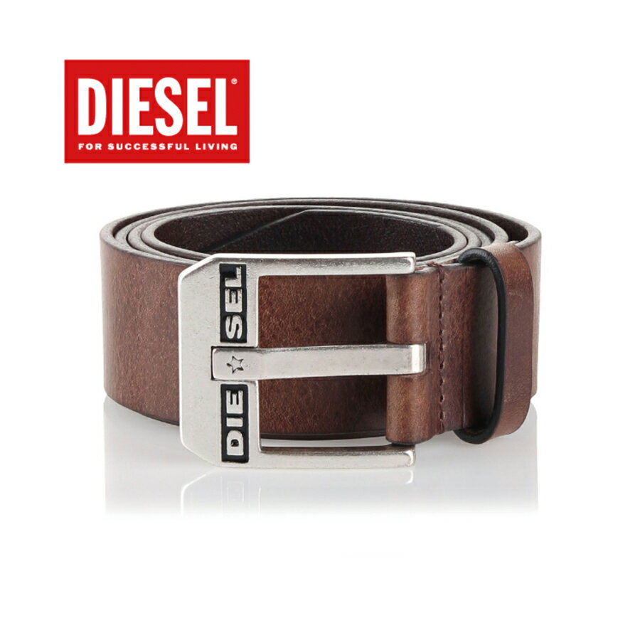 ディーゼル ビジネスベルト メンズ DIESEL Dark Brown Leather Belt BLUESTAR ディーゼル ダークブラウン レザーベルト ブラスター 牛革 ロゴ バックル X03728 PR227