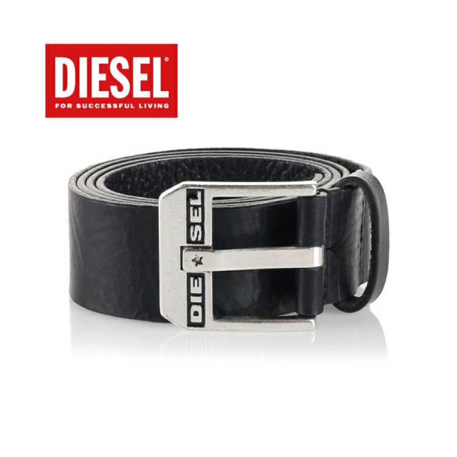 ディーゼル ベルト（メンズ） DIESEL Black Leather Belt BLUESTAR ディーゼル ブラック レザーベルト ブラスター 牛革 ロゴ バックル X03728 PR227