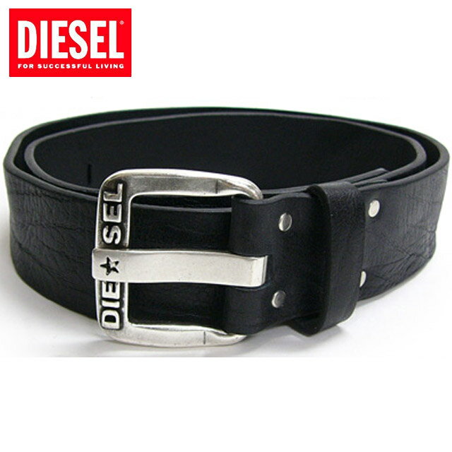 ディーゼル ベルト（メンズ） [DIESEL]ディーゼル メタル ロゴ ヴィンテージ 加工 レザー ベルト "B-STAR" ブラック