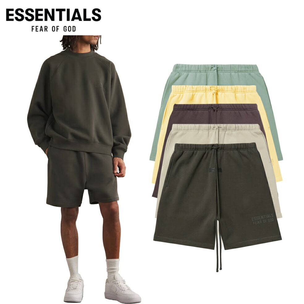 【5colors】ESSENTIALS Logo-Appliquéd Straight-Leg Cotton-Blend Jersey Drawstring Shorts Army green,Light gray,Plum,Yellow,Gree..
