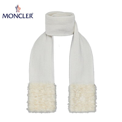 【海外限定モデル】 MONCLER Scarf White Ladys 2020AW モンクレール スカーフ ホワイト レディース マフラー 2020-2021年秋冬