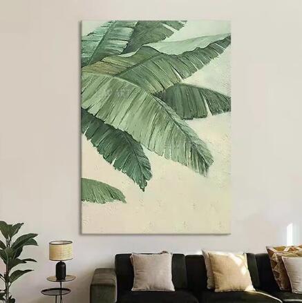 【特大サイズ】キャンバスアート 絵画 油絵 ボタニカルアート 植物 葉っぱ グリーン 抽象画 abstract おしゃれ ウォールアート インテリア 壁掛け雑貨 オイルペイント