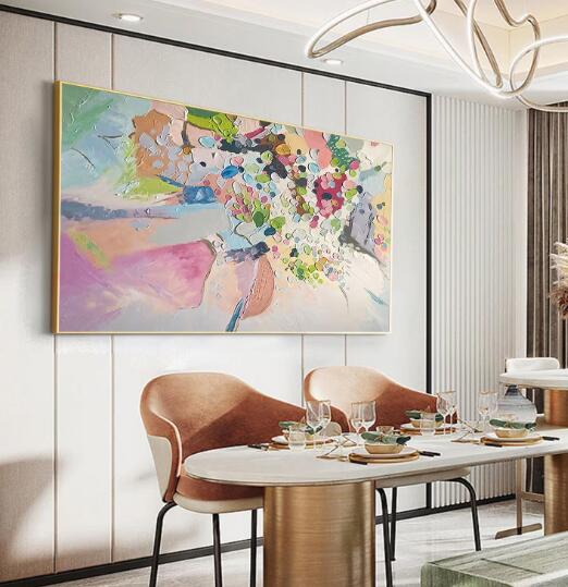 【大きめサイズ】キャンバスアート 油絵 花 横長 モダン おしゃれ 手描き ハンドペイント 開業祝い 開店祝い ウォールアート インテリア 壁掛け雑貨 オイルペイント