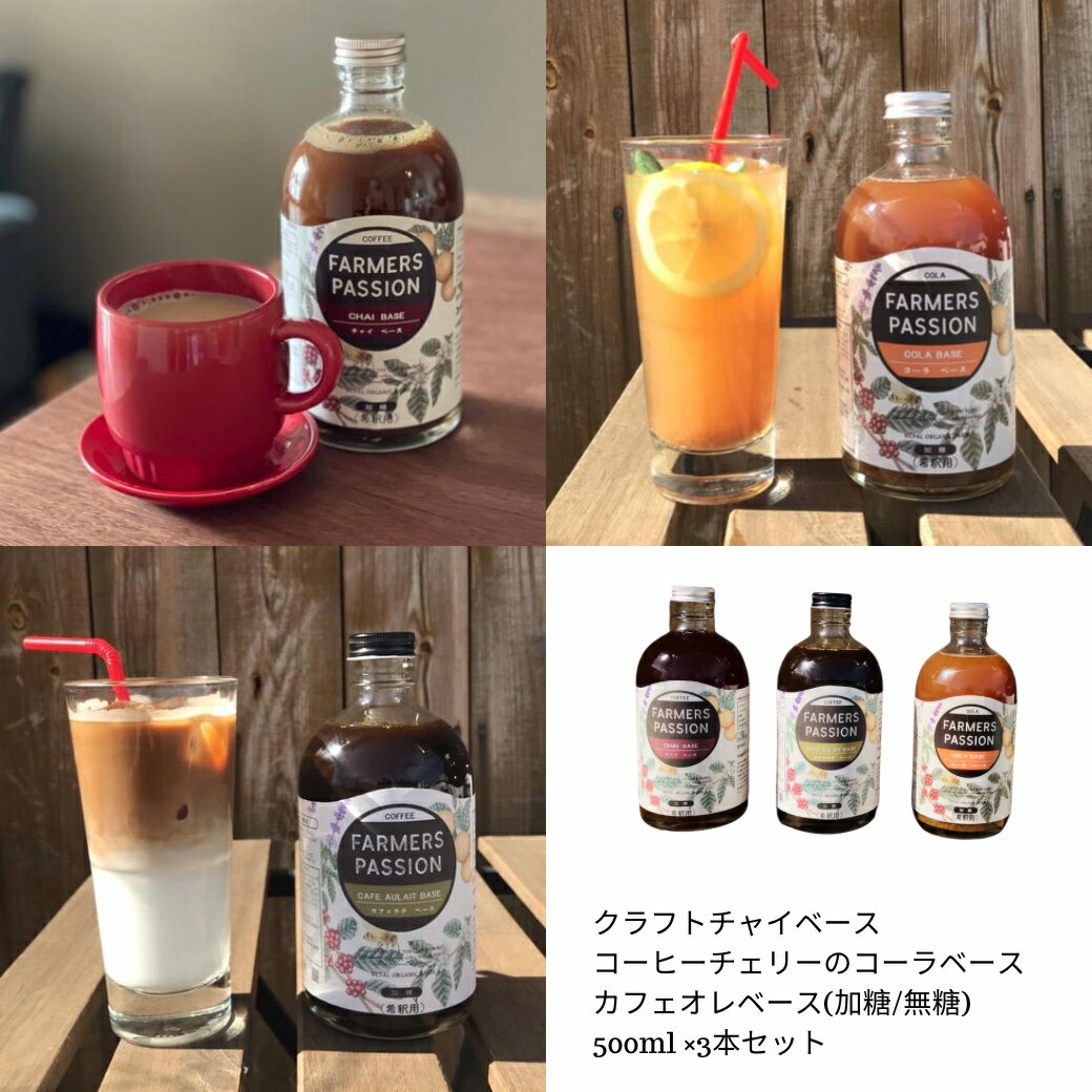 【コーヒー農園の3種のクラフトドリンク】500ml ×3本 1.5リットル クラフトコーラ ベース カフェオレベース チャイベ…