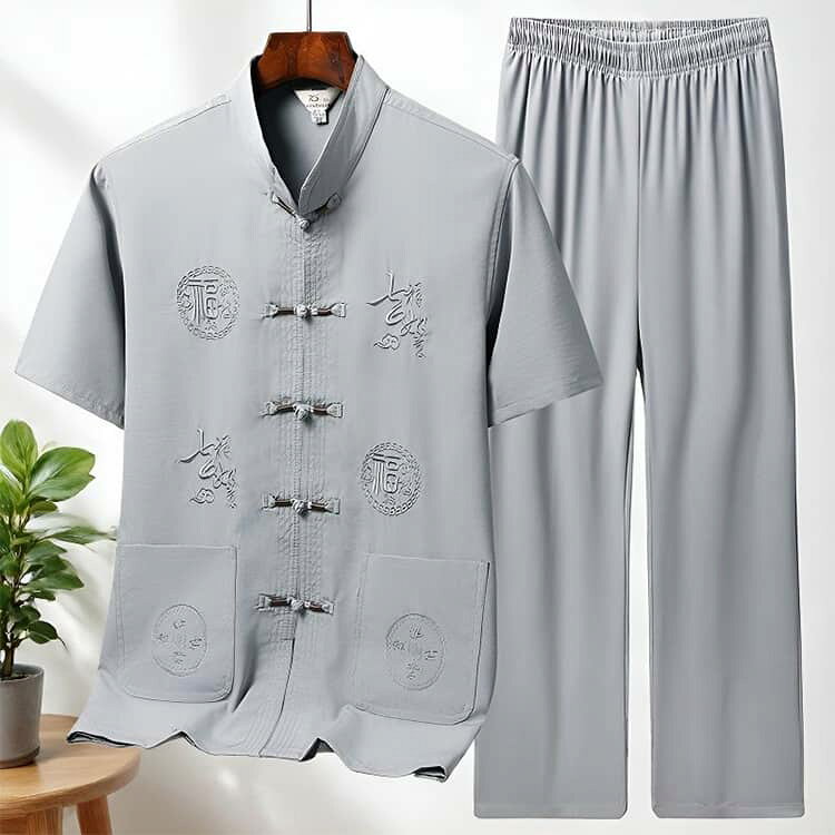 メンズ 男性用 紳士 唐装 シニア向け夏用シャツ セットアップ 上下セット 快適 シャツ 半袖 トップス 冷感 接触冷感 唐装 薄手 涼しい ズボン 通気性 普段使い 部屋着 日常 カジュアル 敬老の日 プレゼント ギフト 贈り物 fast-fashion-10015918 Fast Fashion サンプル画像2