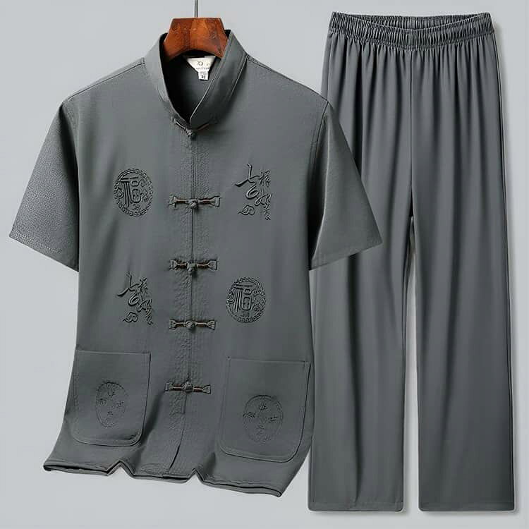メンズ 男性用 紳士 唐装 シニア向け夏用シャツ セットアップ 上下セット 快適 シャツ 半袖 トップス 冷感 接触冷感 唐装 薄手 涼しい ズボン 通気性 普段使い 部屋着 日常 カジュアル 敬老の日 プレゼント ギフト 贈り物 fast-fashion-10015918 Fast Fashion サンプル画像3