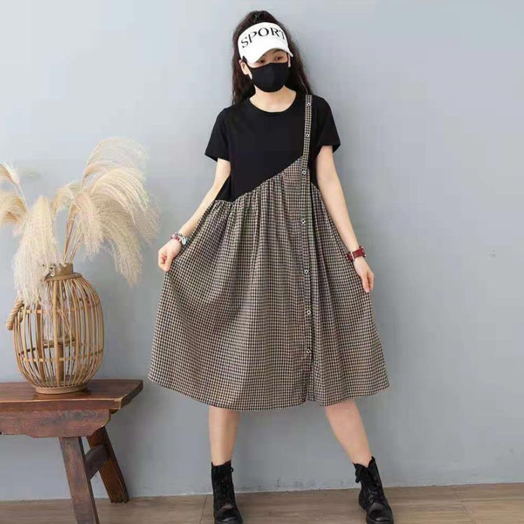 ロングワンピース レディース 夏 Aライン ミディアム丈 半袖 丸襟 コットン 切り替え プリーツワンピース フレアワンピース 送料無料 無地 シンプル カジュアル おしゃれ おでかけ