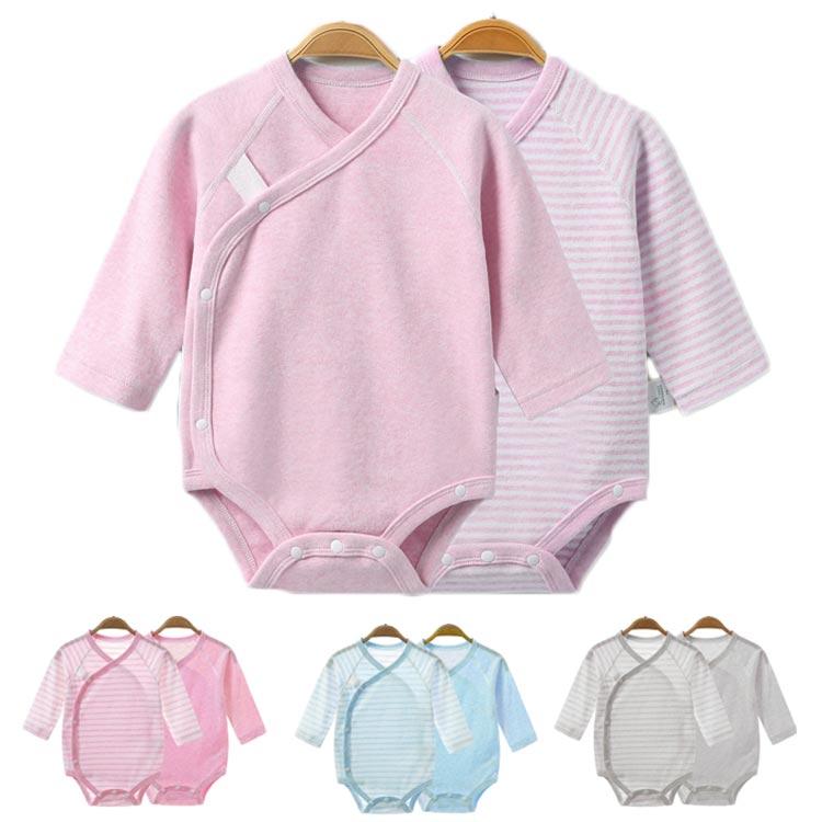 送料無料 ベビー服 ロンパース 子供服 新生児 肌着 2枚組 赤ちゃん ベビー服 無地 ボーダー 長袖 長袖ロンパース 春 秋 夏 出産祝い