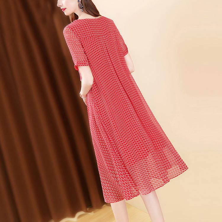 シファンワンピース レディース ミディアム丈 ワンピ Aライン 春夏 切り替え 半袖 刺繍 大きサイズ 膝丈 五分袖 花柄 おしゃれ 着痩せ フェミニン おでかけ シンプル