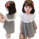 キッズ ワンピース チェック柄 ロングワンピース レースワンピース フリルワンピース 女の子 コットン 薄手 丸襟 Aライン シンプル カジュアル 送料無料 おしゃれ 子供服 ベビー 姫系(4)