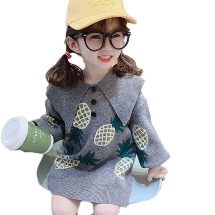 キッズ ワンピース ロングワンピース ロングセーターワンピース コットン パイナップル 春秋 長袖 ミデ..