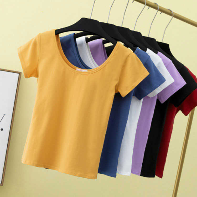 全6色×4サイズ！前後Uネック ショート丈tシャツ Tシャツ レディース ショート丈 半袖Tシャツ Uネック 無地Tシャツ ショート丈 トップス カットソー 半袖 無地T シンプル ベーシック 可愛い レディース 春夏 夏
