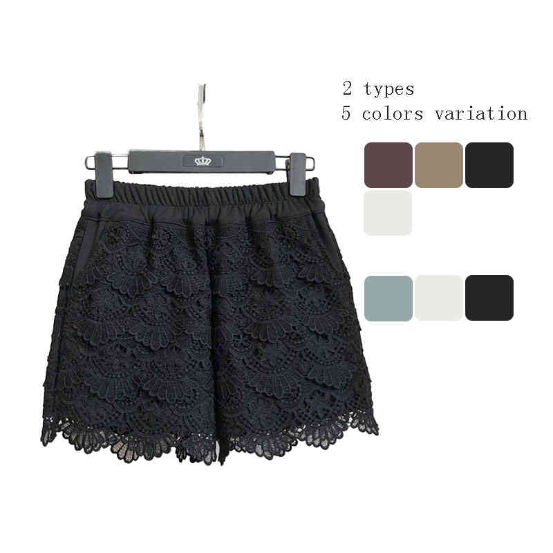 送料無料 レースパンツ レディース 春 夏 秋 冬 ワイドパンツ ハイウエスト レース付き 切り替え ショートパンツ フリルパンツ ウエストゴム レース付き 下...