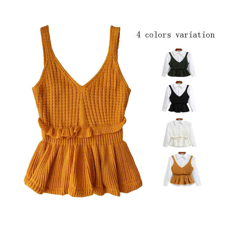 レディース キャミソール 春 秋冬 ニットキャミソール ニットベスト Vネック ショート丈 ニット ベスト..