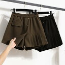 大きサイズ ハーフパンツ レディース ショ-トパンツ ショ-ト丈プリーツパンツ ハイウエスト Aライン 半パンツ 送料無料 ボトムス パンツ 大きサイ...