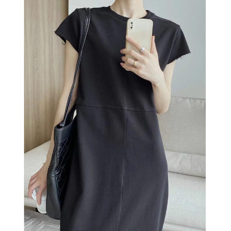 ロングワンピース Tシャツワンピース ワンピース バックスリット スレンダーライン XL 綿 カジュアル 半袖 ロングTシャツ 大人 ゆったり スリット コットン Tシャツ ホワイト 上品 M L Tシャツワンピース ブラック