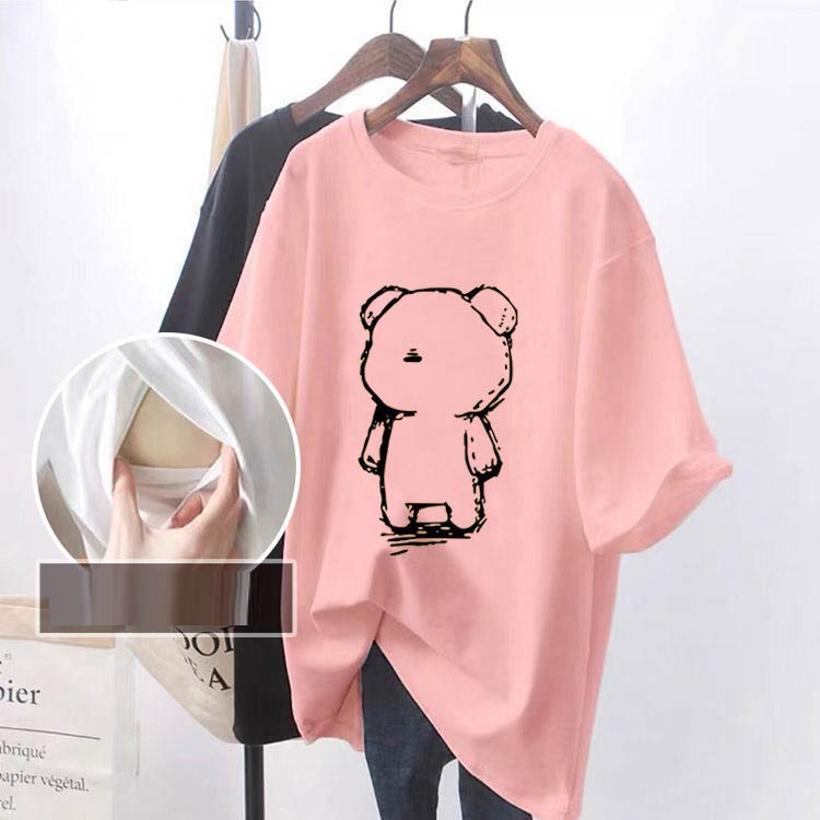 インナー ロゴTシャツ 大きいサイズ 授乳服 トップス おしゃれ カジュアル Tシャツ ゆったり 前開き 授乳服 半袖 マタニティ チュニック ロング丈 産前 産後 出産準備 授乳しやすい カットソー 妊婦服 3