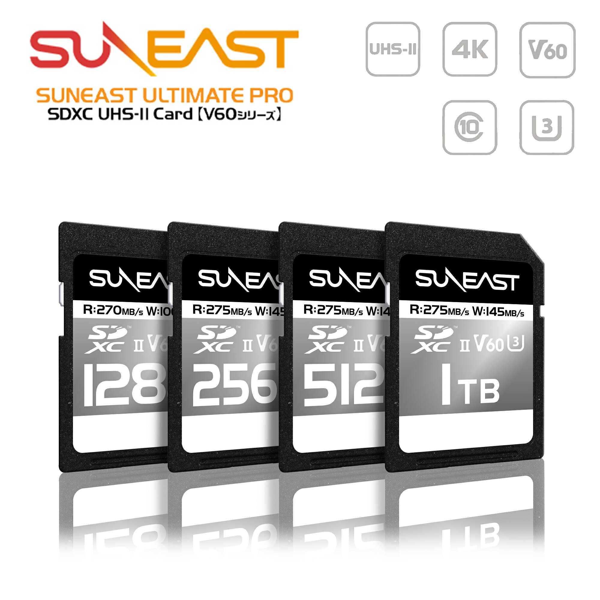 ★スーパーSALE数量限定 半額OFF★SUNEAST ULTIMATE PRO SDXCカード UHS-II 128GB 256GB 512GB 1TB SDカード V60 Class10 U3 4K UHD フルHD動画 SDメモリーカード 高速 転送 ビデオカメラ 一眼レフカメラ 高速連写撮影 デジタルカメラ ハイビジョン録画 国内3年保証 (YF)