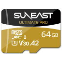 SUNEAST ULTIMATE PRO microSDXC 64GB 変換アダプター 1個附属 読取最大180MB/s 書込最大130MB/s microSDXC UHS-I DDR200モード A2 U3 V30 Class10 microSDXC UHS-I カード マイクロSDメモリーカード 日本国内正規品 SE-MSDU106418ON