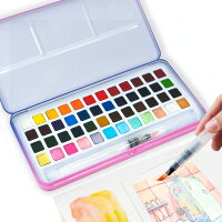 MeiLiang 固体水彩絵具 セット ブラシ付属 (48色) キラキラ絵の具 パール 入門セット おすすめ パレット付き 透明水彩 水彩絵の具 ハーフパン ホビー 画材 絵かき 絵手紙 中国絵の具 水彩ネイル 水彩パレット 水彩アート 夏ギフト 