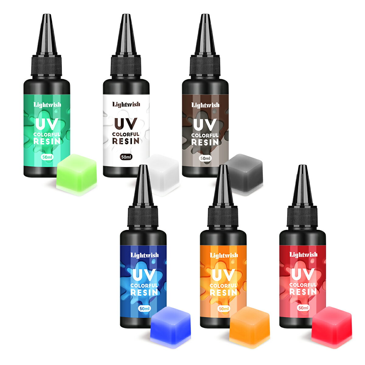 LIGHTWISH UVレジン液 UV-LED対応 50ml*6 大容量 カラーUVレジン 光沢 急速硬化 ほぼ無臭 手芸 DIY用 スパークリング