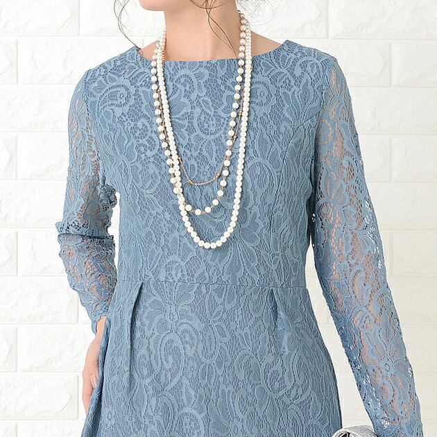 パーティードレス 総レース ワンピース レース袖 シースルー袖 長袖 ミモレ丈 スリット 結婚式 披露宴 二次会 お呼ばれ 黒 ブラック ブルー グレー 20代 30代 40代 レディース フォーマル 春 夏 秋 冬 お呼ばれ 他と被らない