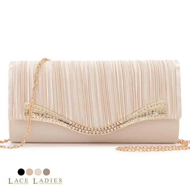 2way パーティーバッグ クラッチバッグ ショルダーバッグ レディース サテン プリーツ ラインストーン ..