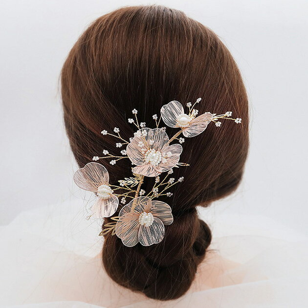 パール × フラワー モチーフ ヘア クリップ 女性 レディース ヘアアクセサリー ヘッドドレス バレッタ ..