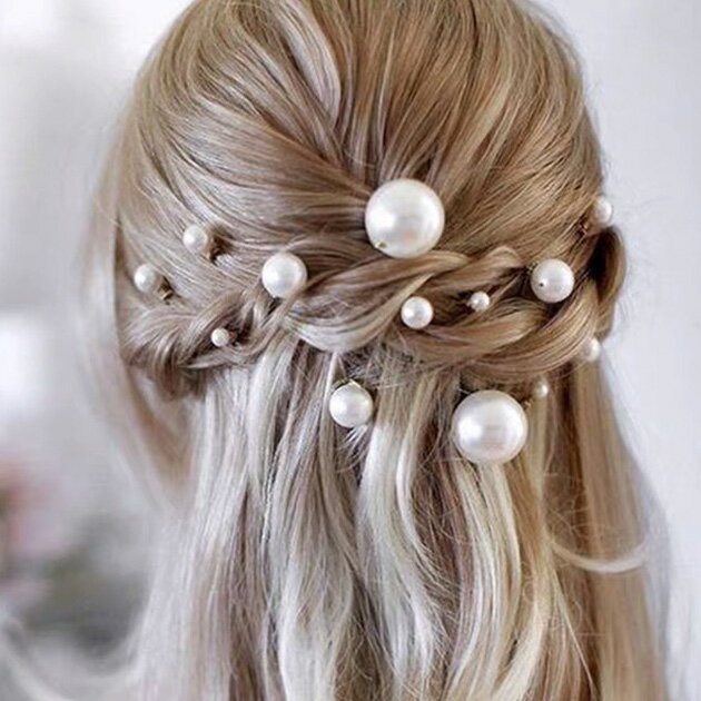 【18本セット】 大小 パール ドレス ヘア Uピン 女性 レディース ヘアアクセサリー 髪飾り ビーズ イミ..