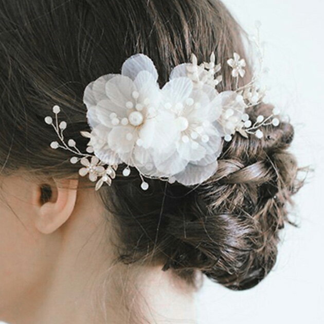 シアー フラワー ボタニカル パール ヘッド クリップ 女性 レディース ヘッドドレス ティアラ 花冠 ヘ..