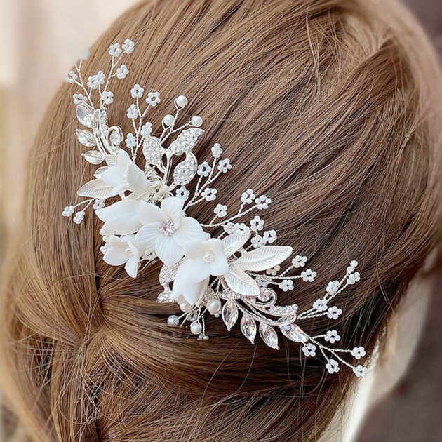 3D フラワー ボタニカル ウエディング ヘアコーム 女性 レディース ヘアアクセサリー 結婚式 花嫁 結納..