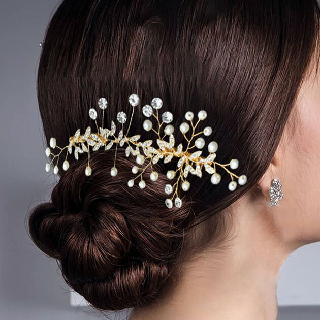 パール ビジュー ボタニカル ガーランド ヘアコーム 女性 レディース ヘアアクセサリー 髪飾り 結婚式 花嫁 結納 ブライド 前撮り パーティー セレモニー オケージョン 葉 リーフ 華やか 上品 大人 エレガント ドレッシー アレンジ