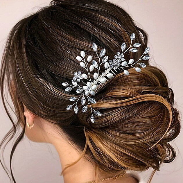 オーバル パール ビジュー ボタニカル ヘアコーム 女性 レディース ヘアアクセサリー 髪飾り 結婚式 花..