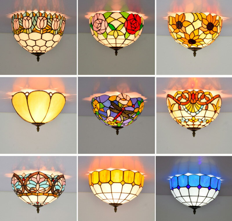 シーリングライト 天井照明 玄関照明 ステンドグラス LED 照明 天井直付灯 30cm レトロ シーリング照明器具 アンティーク 室内照明 照明 シーリングランプ 寝室 玄関 カフェー 居間 リビング