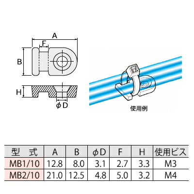 ユーボン　MB1/10（10個入）　タイマウント　使用インシュロックT18タイプまで　M3ネジ用 2