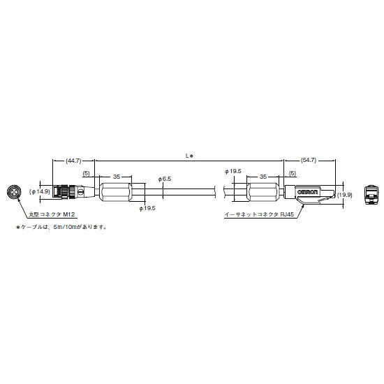 FQ-WN005 EtherNet/EtherCATケーブル ストレートタイプ　M12/RJ45　 5m