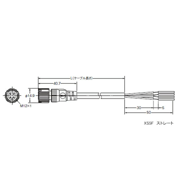 オムロン　XS5F-D421-E80-F 丸型防水コネクタ(M12) ケーブル付コネクタ ソケット片側コネクタ 難燃性ロボットケーブル品 ケーブル芯数4　ケーブル外径φ6　ケーブル長3m