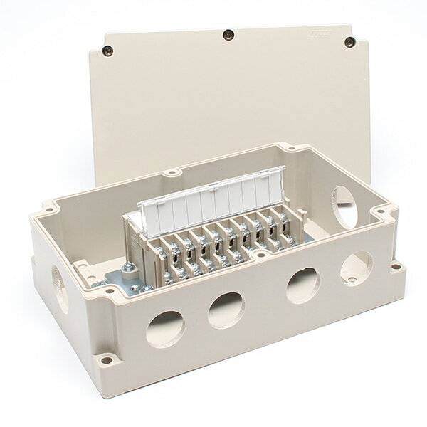 東洋技研　BOXTM-2002　IP67中継ボックス　M3.5ネジ端子台付き20極（〜15A）　サイズW185xH69xD120mm　取込口x6（φ21x4、φ27x2）