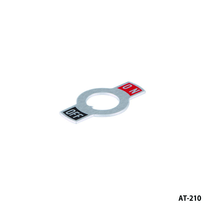 NKKスイッチズ　AT-210　M6ブッシング用小形文字板　ON側地色：赤　OFF側地色：黒　印刷文字