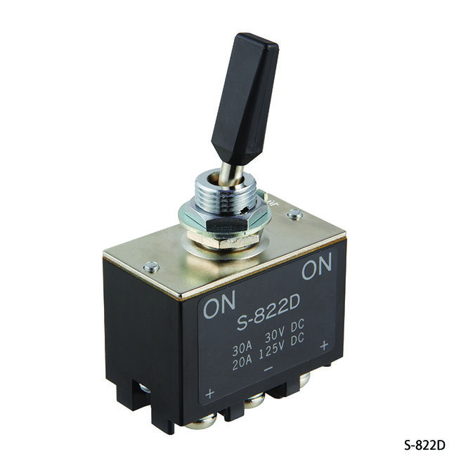 NKKスイッチズ　S-822D　2極（ON-ON） AC125V15A　基本レバー　小型トグルスイッチ　パネル取付穴12.5Dia.