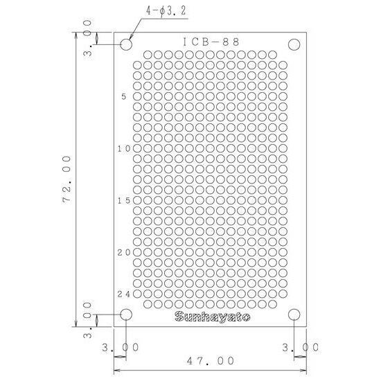 サンハヤト ICB-88 小型ユニバーサル基板（片面） ピッチ：2.54mm