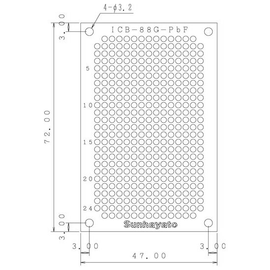 サンハヤト ICB-88G-PbF 小型ユニバーサル基板（片面）ピッチ：2.54mm 材質：ガラスコンポジット