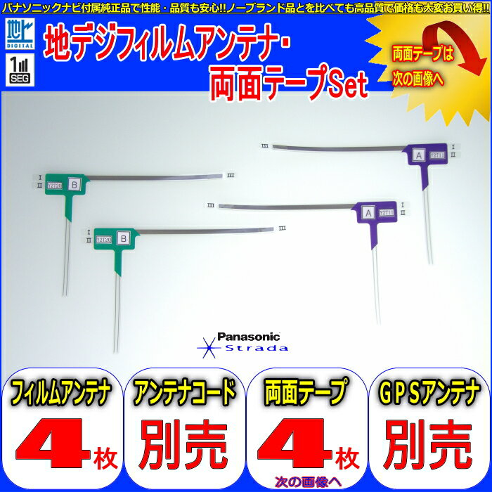 carrozzeria AVIC-RZ07 で使える パナソニック 純正 地デジTV フィルム アンテナ ＆ 超強力 3M 両面テープ Set (512T 2