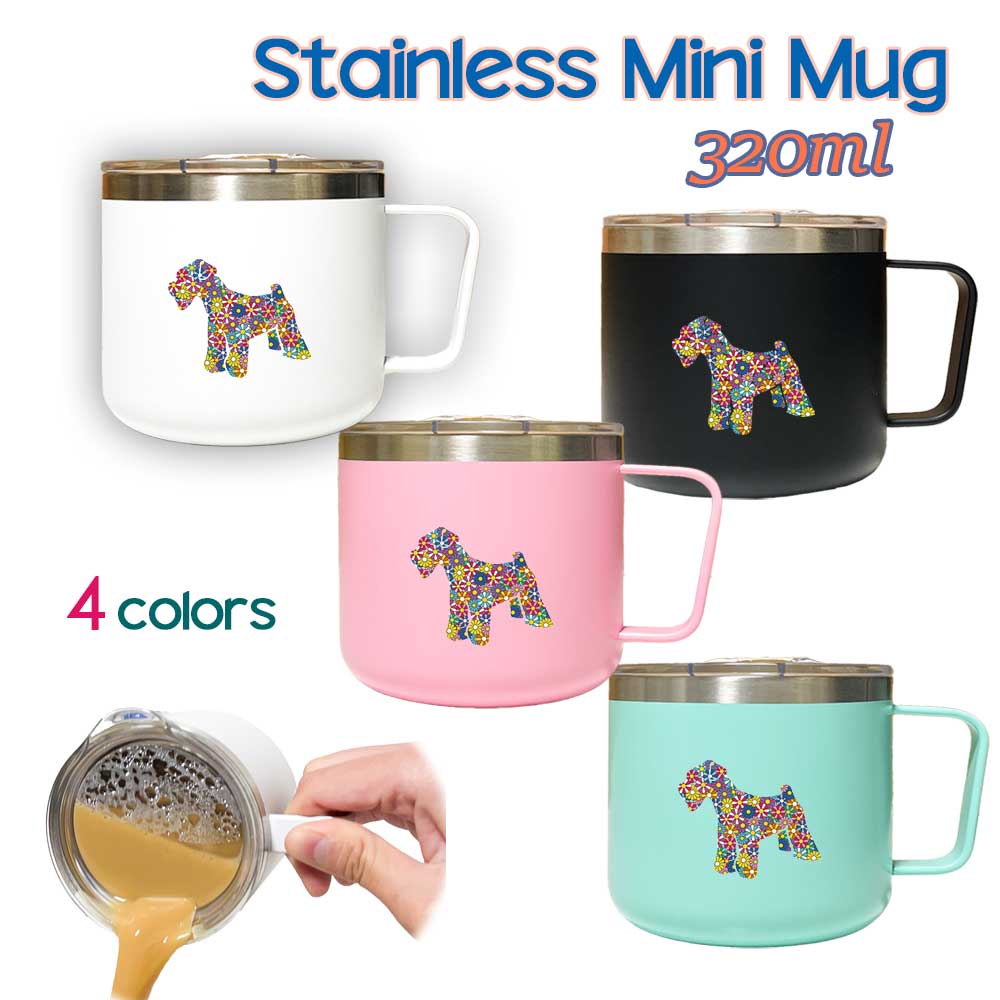 Fave フラワーシュナ 蓋つき ステンレスマグカップ 320ml 保温 保冷 ステンレス マグカップ ふた 二重構造 オリジナル ミニシュナ ミニチュアシュナウザー シュナウザー 犬