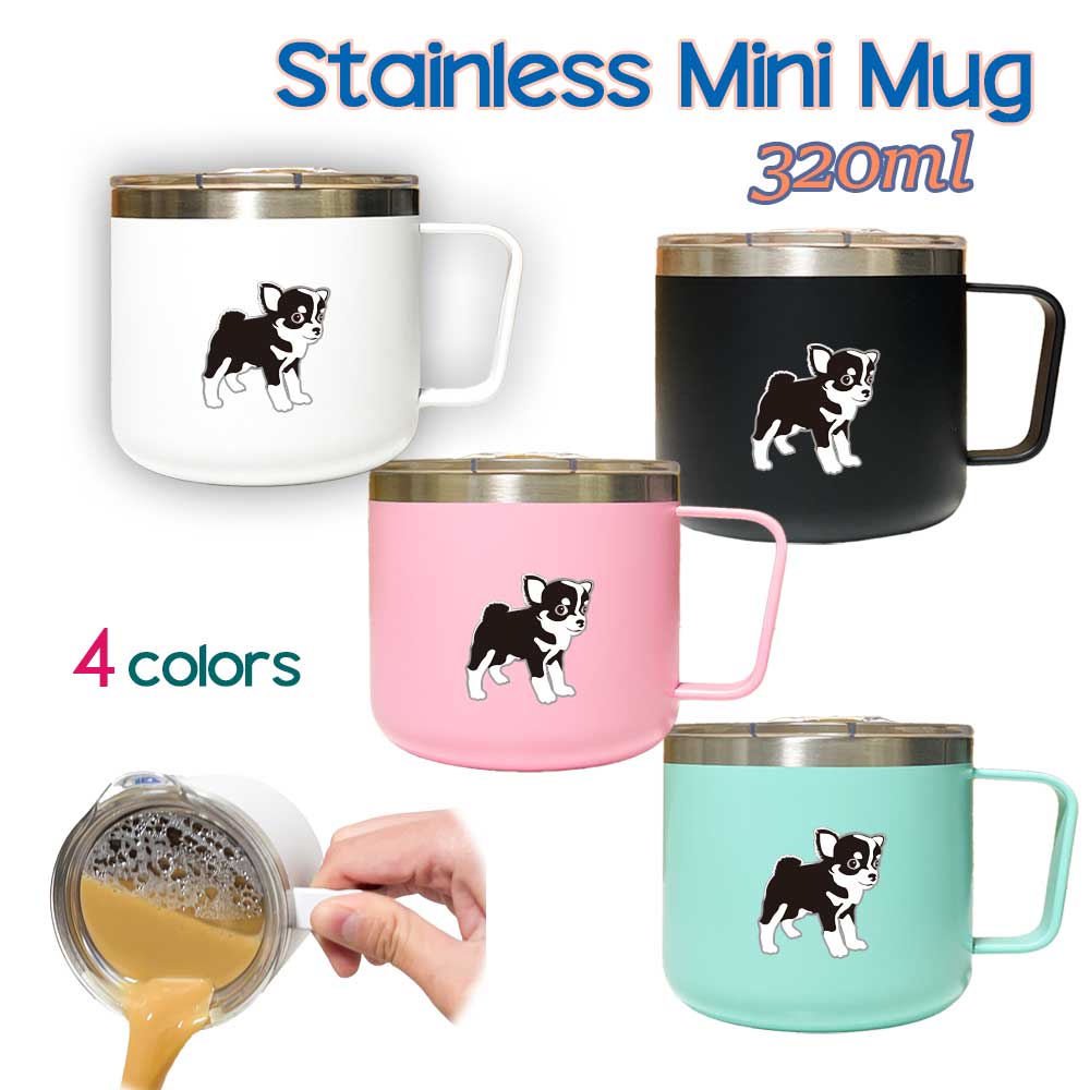Fave チワワ ブラック＆タン 蓋つき ステンレスマグカップ 320ml 保温 保冷 ステンレス マグカップ ふた 二重構造 オリジナル 犬 ペット