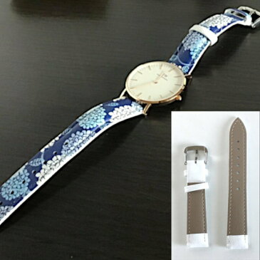 Fave 和柄紫陽花 時計ベルト 28mm/36mm対応 本革 羊革 シープスキン ベルト幅 12mm 18mm オリジナル 紫陽花 和柄 浴衣 花 花柄 植物 送料無料