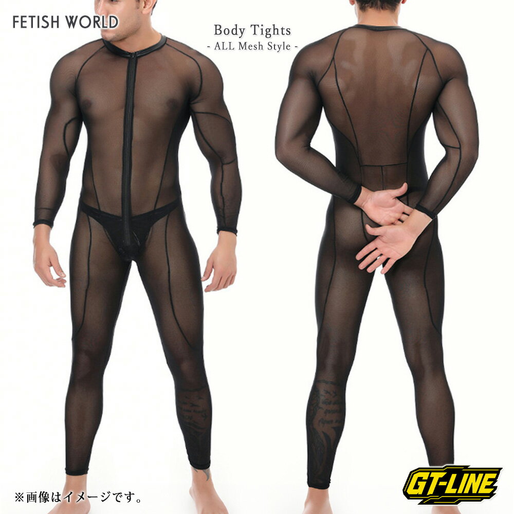 全身メッシュ ボディータイツ メンズ Tバック付き 透け透け ジャンプスーツ ジッパー ボディースーツ 全身タイツ 全タイ コスプレ 仮装 大人 下着 GOGOBOY 衣装 大人用 GT-LINE
