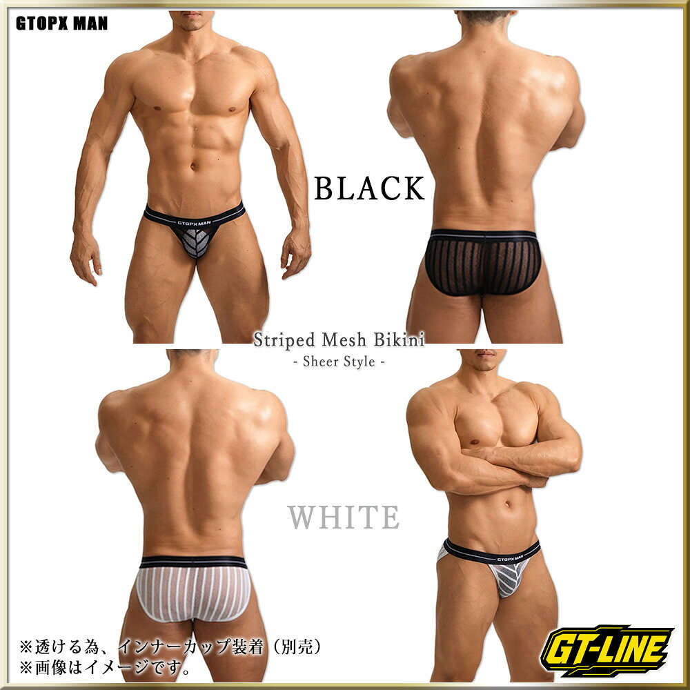 ストライプ メッシュ 透ける メンズビキニ ナイロン シアー 薄手 軽量 メンズ 男性...